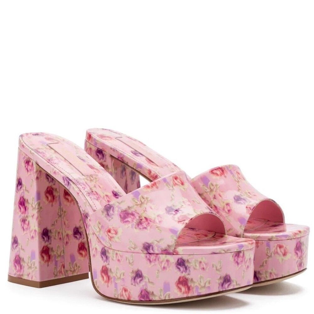 LoveShackFancy x Larroude Dolly Platform Mules Sandal Wild Pink Rose Floral US 9